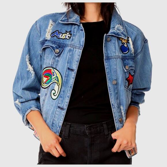 Etienne Marcel Julia Denim Jacket Embroidered Sequins Blue XS - Picture 1 of 16